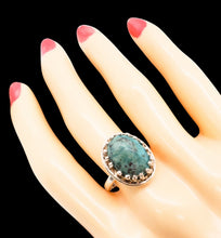 Turquoise Ring ~ December Birthstone Promise Ring ~ Simple Boho Crown Ring ~ Classic Western Jewelry ~ 925 Silver Oval Ring Size 6
