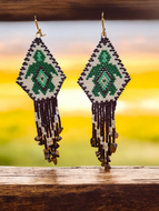 Native American Handmade Seed Bead Turtle Earrings - Indigenous Totem Jewelry for Pow Wow & Graduation