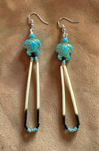 Handmade Porcupine Quill Earrings with Turtle Charm