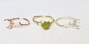Engagement Rings! Peridot Birthstone Jewelry ~ Simple Raw Crystal Peridot Ring ~ Unique, Dainty Promise Ring ~ Raw Peridot Twig Ring