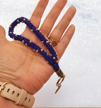 Key Fob Wristlet ~ Unique Holiday Gift ~ Handmade Royal Blue & Silver Key Holder with Snowflake Charm