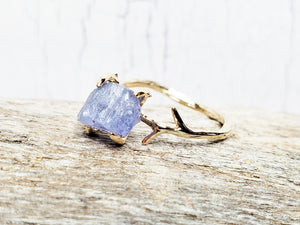 Tanzanite Twig Ring ~ Raw Tanzanite & 14k Gold Plated Branch Ring ~ Boho, Rustic December Birthstone ~ Also in Sterling and 14k Rose Gold