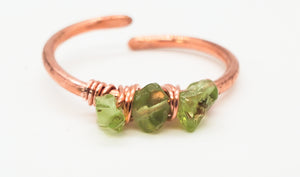 Raw Peridot Ring ~ August Leo Birthstone Ring ~ Adjustable Boho Copper Promise Ring