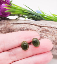 Canadian Dark Green Jade Oval Stud Earrings ~ High Quality BC Jade Studs