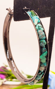 Hoop Earrings ~ Turquoise Earrings ~ Raw Gemstone Jewelry made of Blue Turquoise Chips