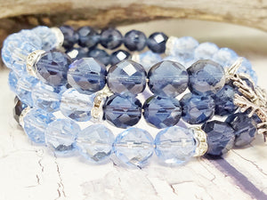 Bracelet manchette en cristal de flocon de neige d'hiver ~ bleu et argent