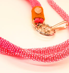 Pink Teacher Lanyard with ID Holder ~ Native American Made Pink Gradient Badge Holder & Keychain ~ Pastel Pink Beaded Lanyard