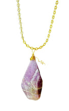 Dark Purple Amethyst & Gold Long Pendant Necklace