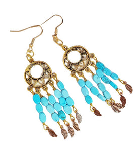 Turquoise Dream Catcher Earrings ~ Genuine Turquoise & Antique Gold Boho Dreamcatchers