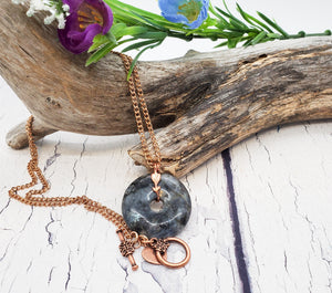 Blue Labradorite Pendant Necklace ~ Crystal Donut on a 20 Inch Pure Copper Chain