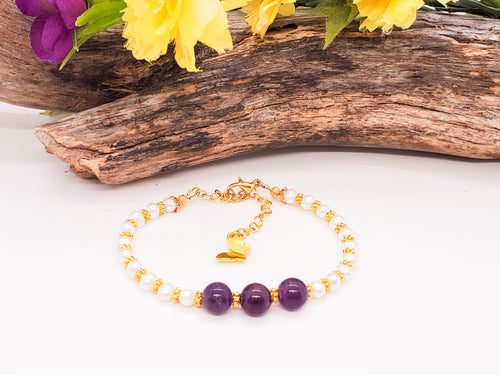 Pearl Bracelet ~ Freshwater Pearls & Gemstone Bracelet ~ Birthstone Jewelry