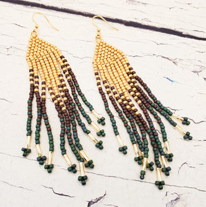 Long Native American Beaded Fringe Earrings ~ "Indian Corn" Design