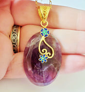 Deep Purple Amethyst Gemstone Pendant with Gold Enameled Bail & 18 Inch Gold Fill Chain