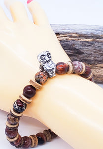 Bracelet chouette marron ~ Bracelet de protection en pierre de jaspe photo