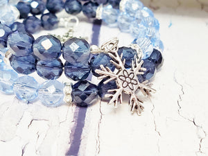 Brazalete de cristal de copo de nieve de invierno ~ Azul y plata