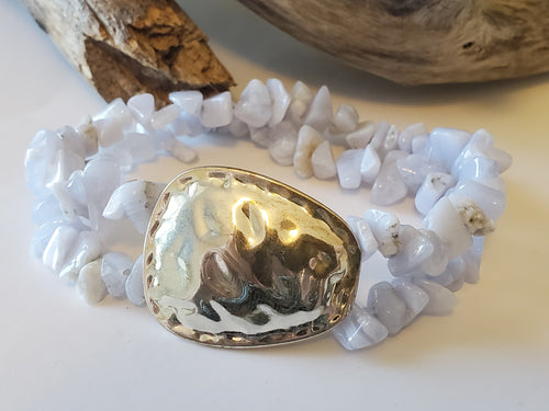 Blue Lace Agate Cuff Bracelet ~ Healing Crystals, Anxiety Bracelet