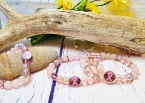 Rose Quartz Inspirational Breast Cancer Survivor Bracelet ~ Dainty Stretch Bracelet