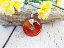 Carnelian Necklace ~ Layered & Long Donut Pendant Necklace on a Copper Chain