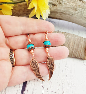 Angel Wing Earrings ~ Summer Jewelry ~ Copper & Turquoise Earrings