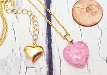 Collar de corazón ~ Collar de oro delicado con corazón de piedra rosa pastel