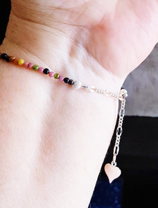 Tourmaline and Diamond Beaded Bracelet ~Rainbow Chakra Gemstone Bracelet