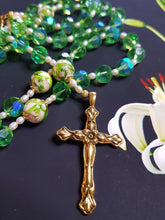 Chapelet fait main au muguet de Pâques ~ chapelet en cristal vert printemps catholique