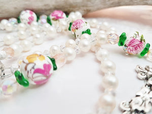 Rosario de perlas de estilo victoriano ~ Perlas y cristales de agua dulce femeninos hechos a mano