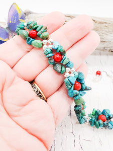 Turquoise Necklace ~ Raw Turquoise Beaded Choker and Stone Earring Gift Set