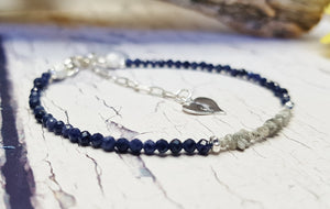 Blue Sapphire Bracelet ~ Genuine Sapphire, Raw Diamond & Sterling Silver Gemstone Tennis Bracelet