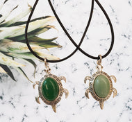 Handcrafted Native American Jade Turtle Pendant - Tribal Leatherback Surfer Necklace - Green Stone Totem