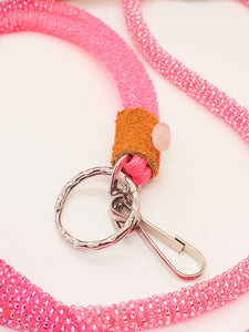 Longe de professeur rose avec porte-ID ~ porte-badge dégradé rose fait amérindien et porte-clés ~ longe perlée rose pastel