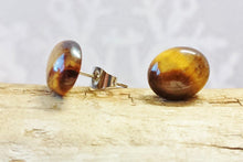 Boucles d'oreilles à tige en œil de tigre ~ Goujons de pierres précieuses ovales minimalistes Dainty 8x10mm