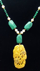 Collier Tortue Malachite verte ~ Long collier de perles, bijoux en os pour femmes