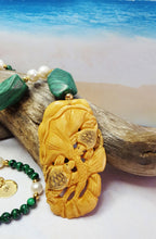 Collar de tortuga de malaquita verde ~ collar de cuentas largas, joyería de hueso para mujer
