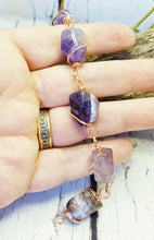 Pulsera de amatista, joyería envuelta en alambre de cobre bohemio grueso