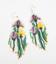 Purple Iris Long Fringe Native Beaded Earrings ~ Spring/Easter Flowers