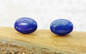 Lapis Lazuli Stud Earrings ~ Royal Blue Birthstone Jewelry ~ Tiny Oval Minimalist Earrings