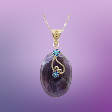 Collar de amatista: piedra preciosa de amatista de color morado oscuro con fianza esmaltada de oro Vermeil y cadena de relleno de oro de 14k de 18 pulgadas