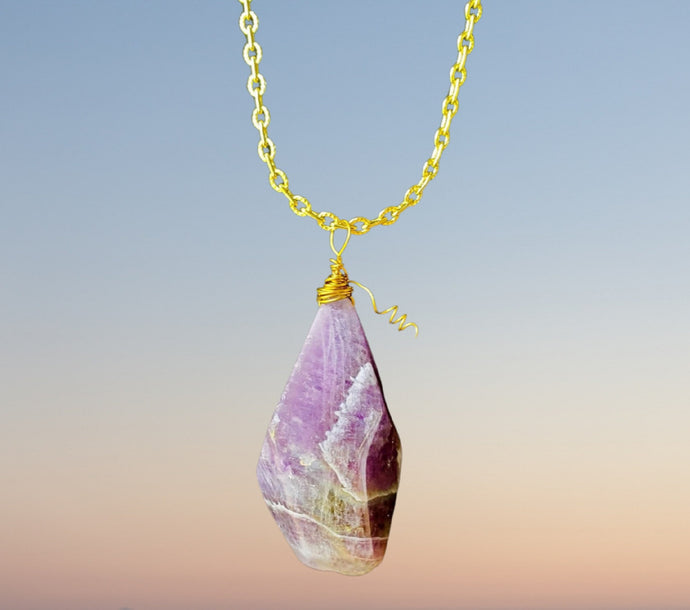 Dark Purple Amethyst & Gold Long Pendant Necklace