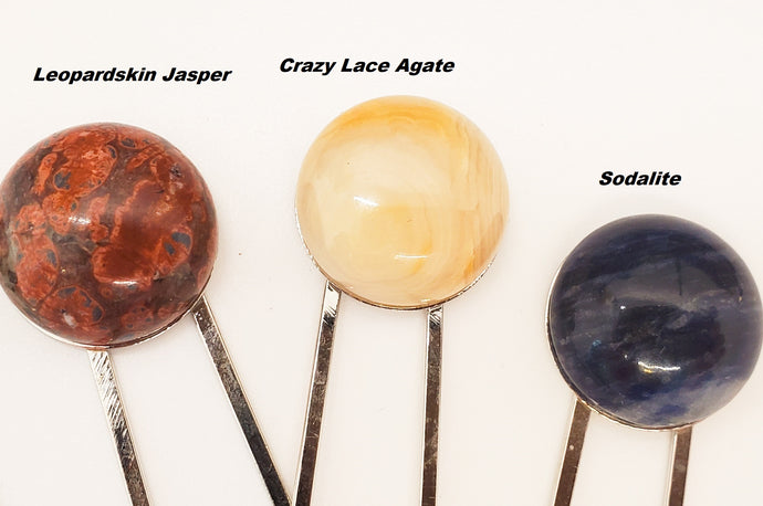 Gemstone Hair Pins ~ Sodalite, Crazy Lace Agate & Leopardskin Jasper Hair Forks