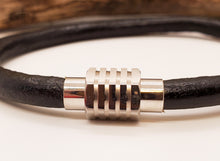 Mens Bracelet ~ Black Leather Bracelet with Magnetic Clasp ~ Leather Bangle Matching Bracelets for 3rd Anniversary Gift, Groomsman Gift