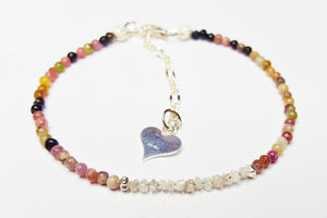 Tourmaline and Diamond Beaded Bracelet ~Rainbow Chakra Gemstone Bracelet