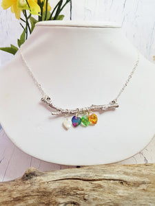 Family Tree Twig Necklace ~ Personalized Handmade Birthstone Necklace
