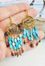 Turquoise Dream Catcher Earrings ~ Genuine Turquoise & Antique Gold Boho Dreamcatchers