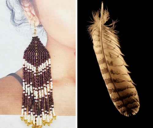 Boucles d'oreilles amérindiennes à franges en perles de rocaille ~ motif 