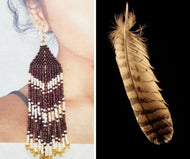 Indigenous Seed Bead Fringe Earrings ~ "Owl Feather" Pattern