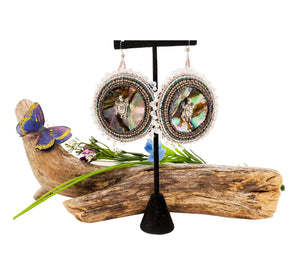 Big & Bougie Native American Seed Bead Earrings with Abalone Shell Centers - 2.5 Inch Round