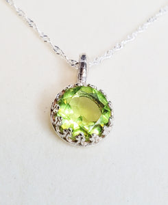 Genuine Peridot Necklace ~ 8mm Peridot Crystal  on an 18 Inch Sterling Silver Chain