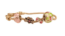 Euro Style Charm Bracelet ~ Chunky Silver Bracelet with Glass Lampworked Bead, Pink Faceted Crystal & Antique Silver "Mom" Bead