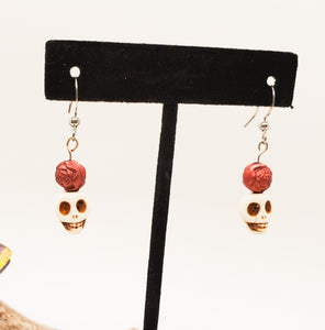 Skull Earrings ~ Gothic Jewelry, Halloween Earrings ~ Spooky Carved Skull Handmade Earrings ~ Clip on, Stud, Drop Styles Available
